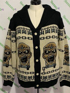 Middle Of Beyond Sweater Iron Maiden Eddie Zombie Cardigan MOB Christmas Mens XL